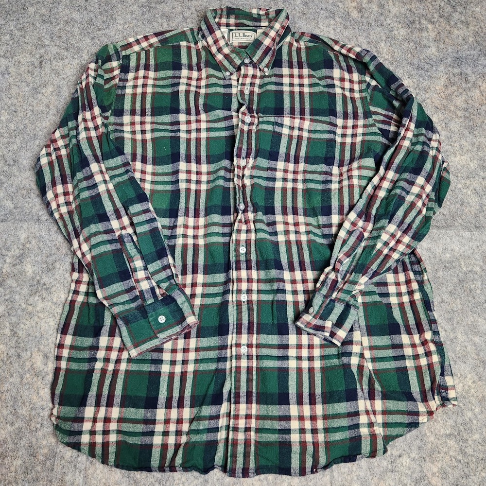 LL Bean VTG Flannel Shirt Men XLT Tall Multicolor Scotch Plaid 80s Gorpcore